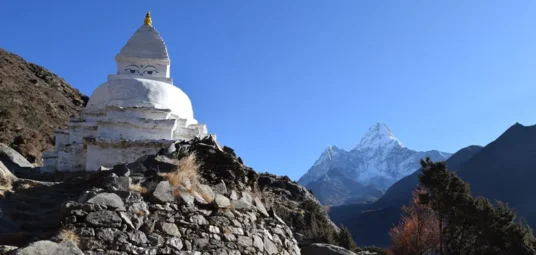 Himalayas Churten with Mt. Ama Dablam on the way to Pangboche from Tangboche
