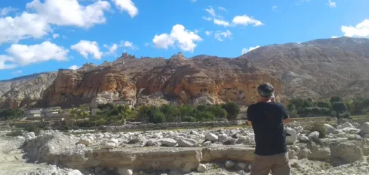 Upper Mustang Trek-Clients enjoying views near by Chosar Gomba